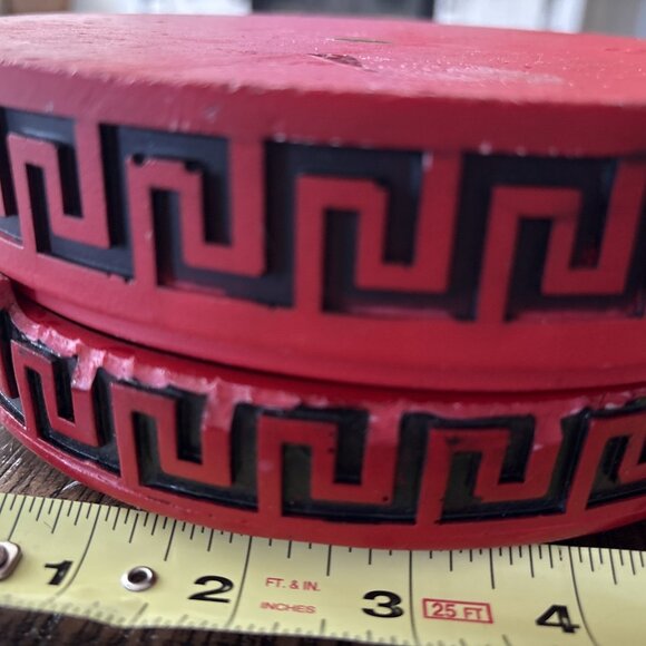 Chinese Black & Red Cinnabar Lacquer 8” Round Box w/ Dragon  Chinese Black & Red Cinnabar Lacquer 8” Round Box w/ Dragon Design-READ